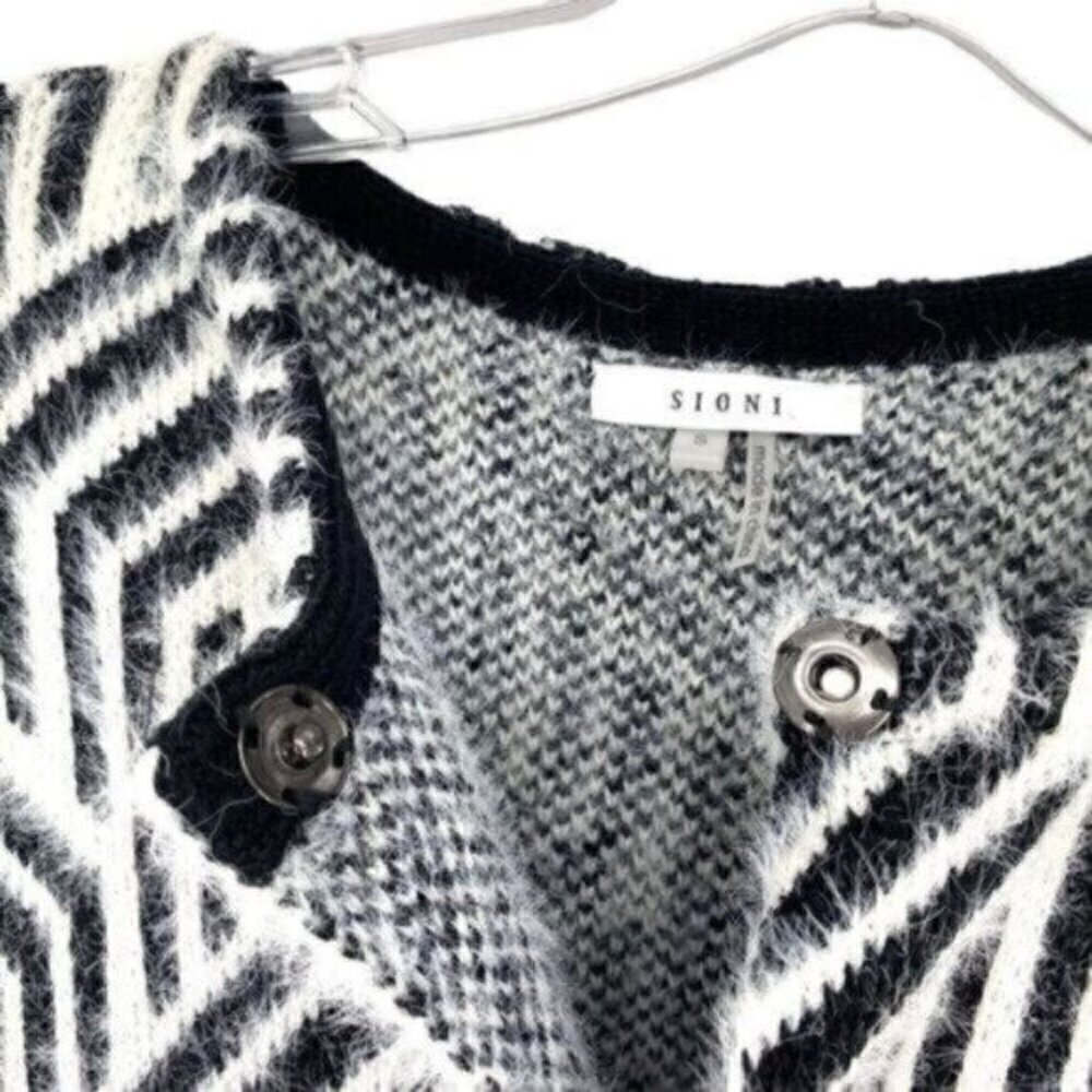 Sioni Anthropologie Women's Long Fuzzy Geometric Cardigan Sweater - Picture 8 of 10